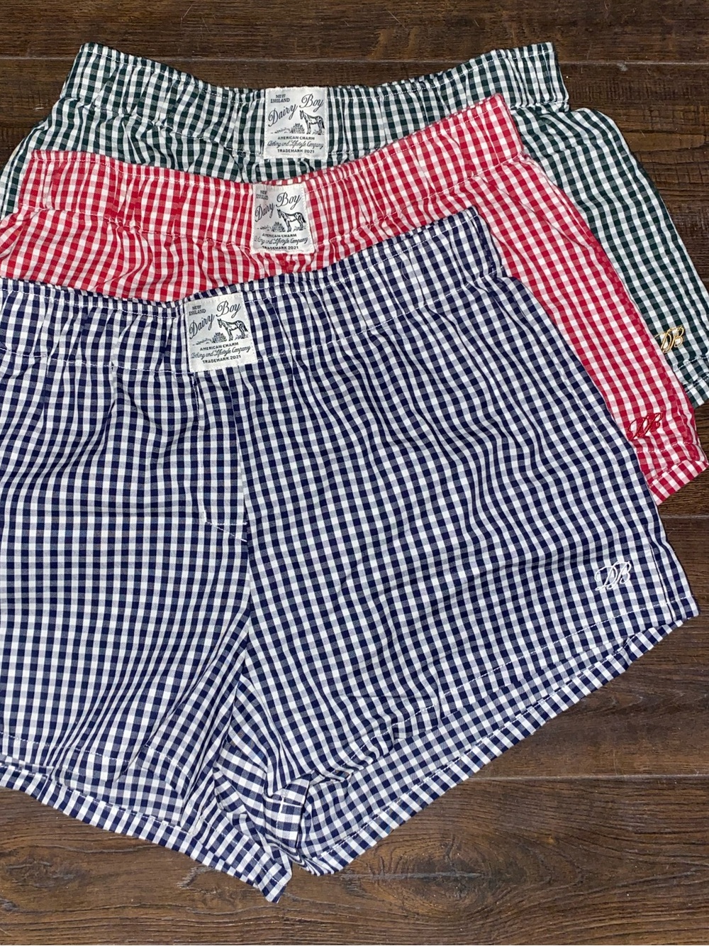 Set of 3: Dairy Boy Gingham Shorts - Red, Green, Navy